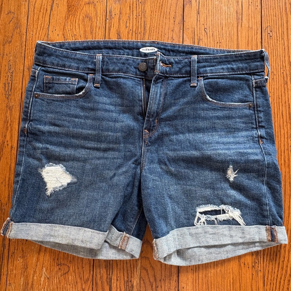 Old Navy Dark Blue Distressed Jean Shorts